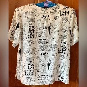 Vintage 90’s Black & White Print Blouse by Jordan. Size Medium.